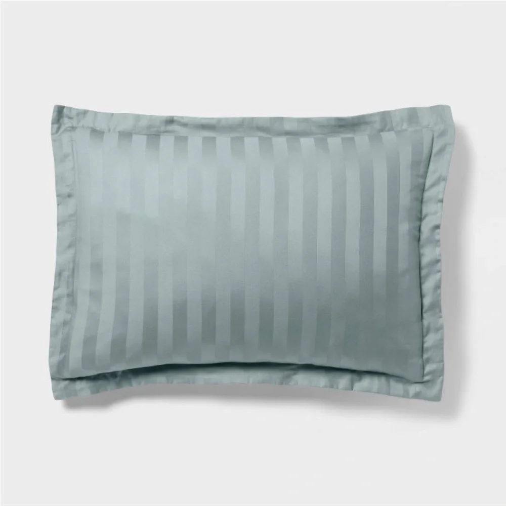 THRESHOLD NWT luxe stripe damask sateen duvet & sham set -light teal green -king